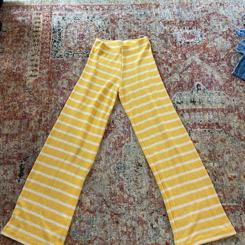 Zara Yellow and White Striped Wide Leg Pants